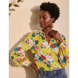 Boden Womens 6 Floral Heather Blouse Long Sleeve Yellow Colorful Shirt Top